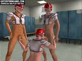 Three 3d football jocks sucking cock in the lockerroom