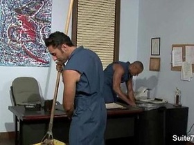 Queer cleaning dudes fucking in the office