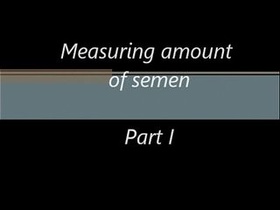 Man with immense pierced penis jerking for measuring amount of semen - Part 1