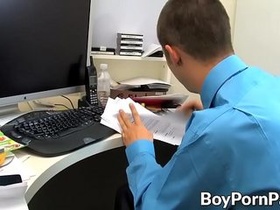 Ryan glides his long hard cock into his hot coworker Wesley