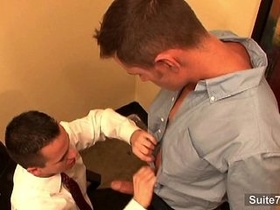 Sexual gays fucking in 3some at work